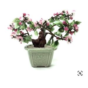 Vintage Glass Bonsai Tree, Faux Cherry Blossom Plant, 12"